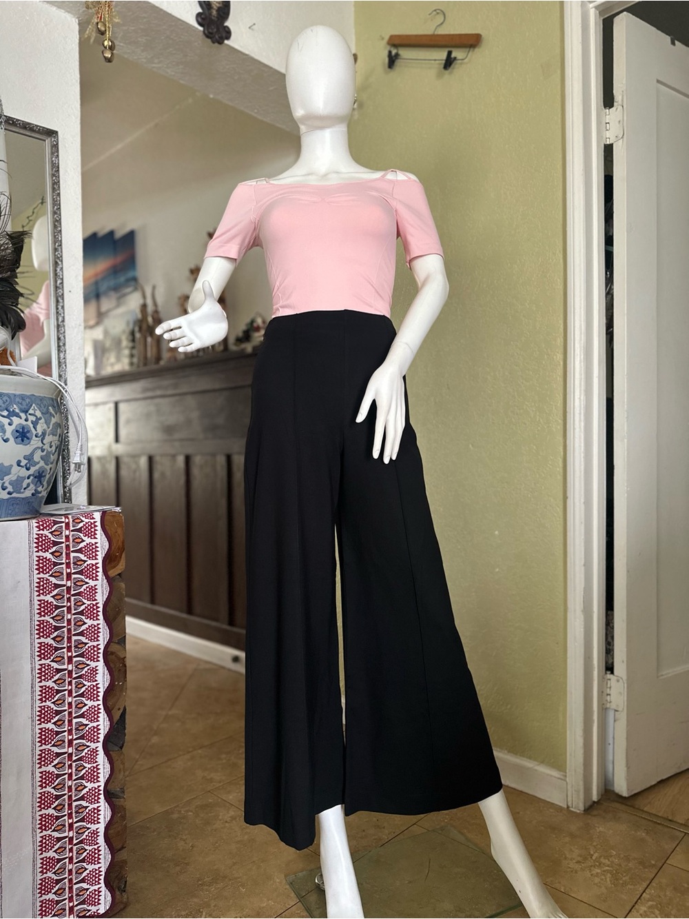 High-Rise Black Wide Leg Palazzo Pants cropped